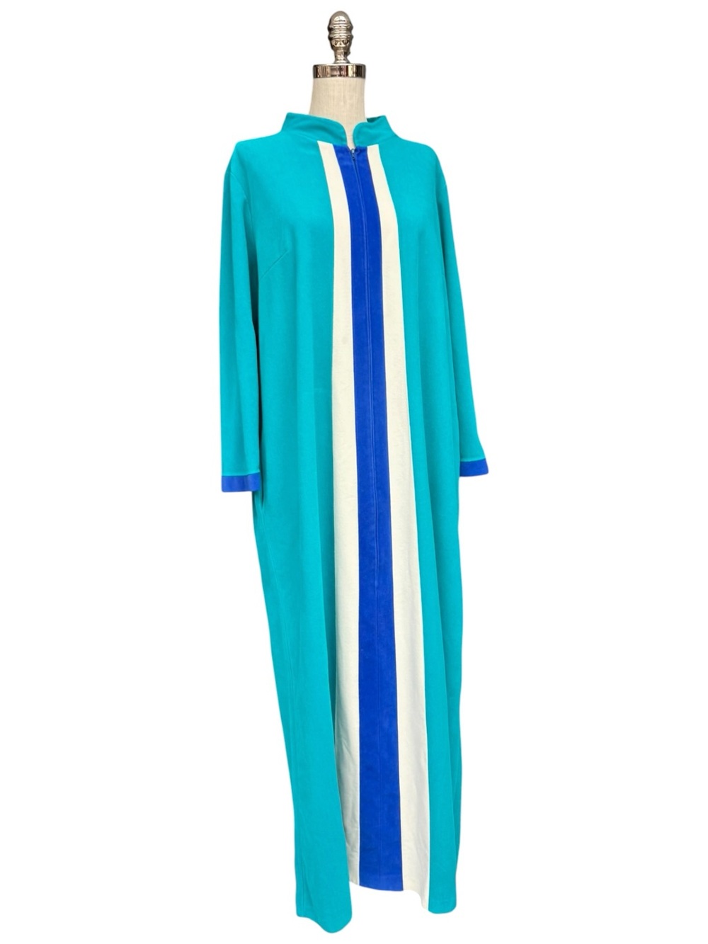 Vintage Teal Colorblock Stripe Maxi House Robe Becky Sharpe Size Large, Mod